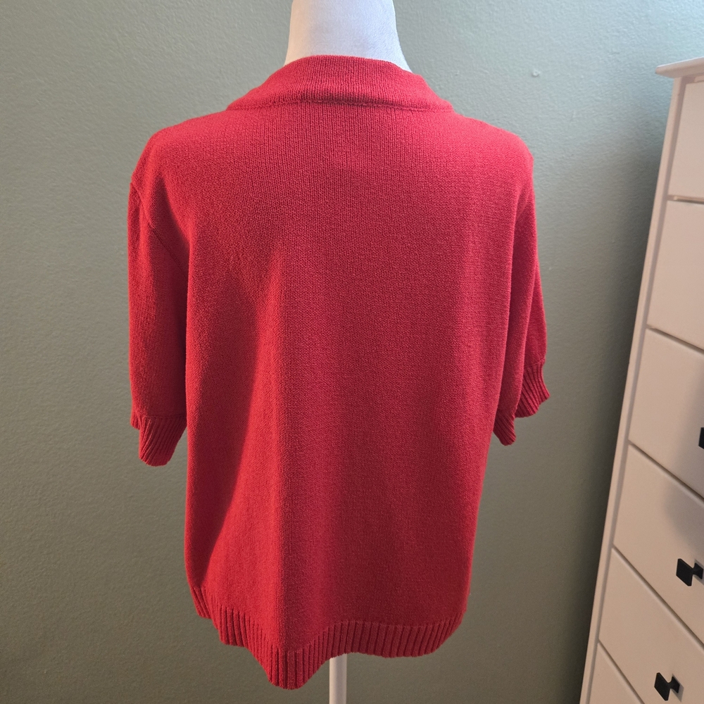 Women's Red Button-Up Sweater - Picture 3 of 4